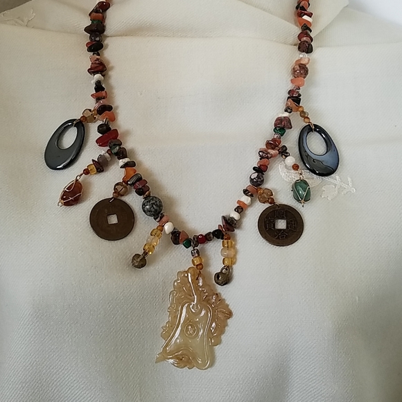 Gemstone Coin Necklace & Earrings - Picture 2 of 8